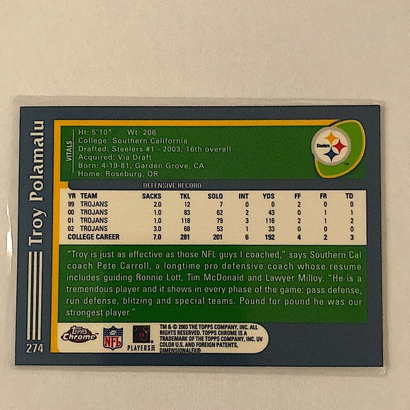 Troy Polamalu Rookie Card - Picture 2 of 6